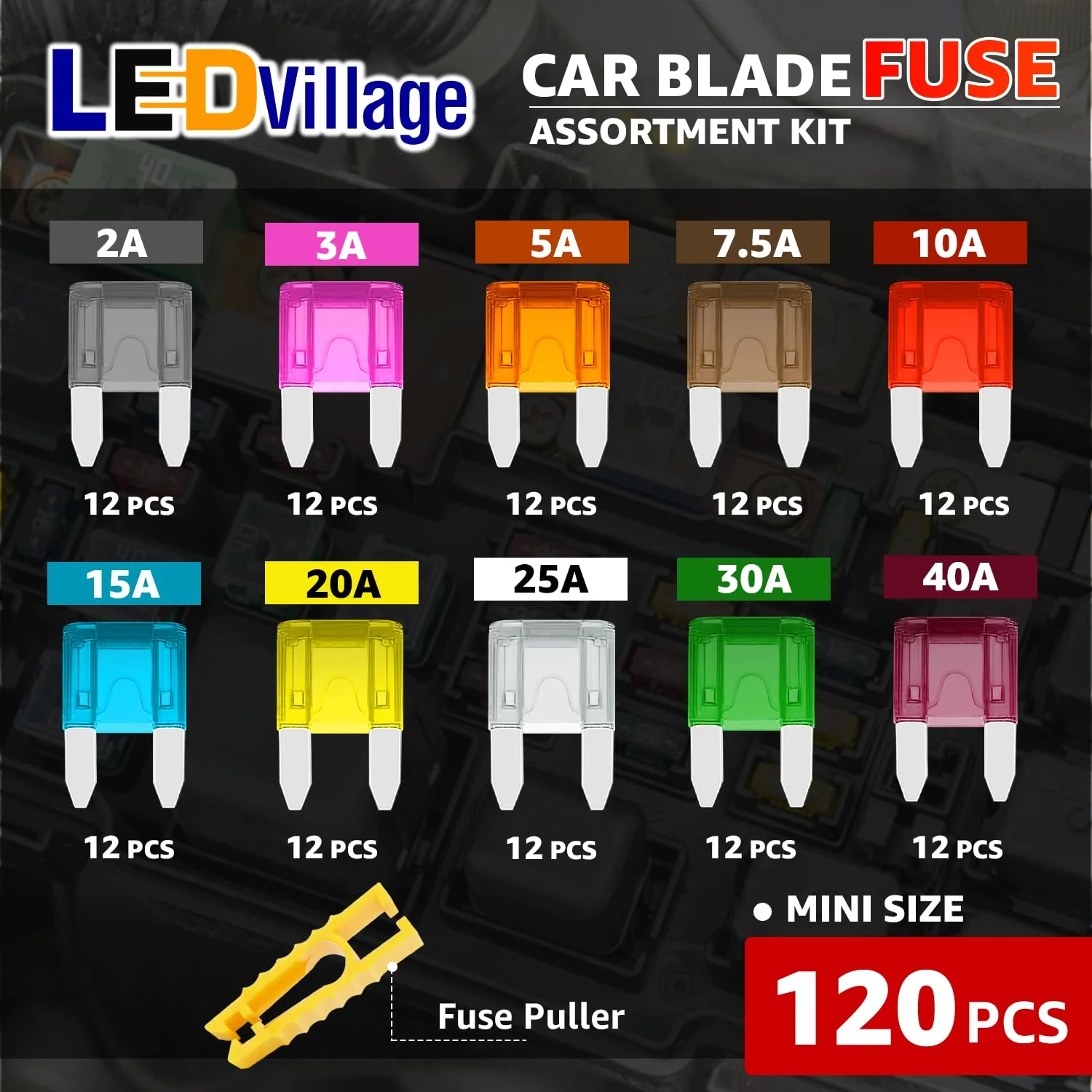 کیت فیوزهای مینیاتوری خودرو Ledvillage شامل 120 عدد - مجموعه فیوز تیغه ای خودرو (2A/3A/5A/7.5A/10A/15A/20A/25A/30A/40A) مناسب برای RV، کمپر، قایق، کامیون، موتور سیکلت، لوازم جانبی خودرو کیت فیوزهای مینیاتوری خودرو Ledvillage شامل 120 عدد - مجموعه فیوز تیغه ای خودرو (2A/3A/5A/7.5A/10A/15A/20A/25A/30A/40A) مناسب برای RV، کمپر، قایق، کامیون، موتور سیکلت، لوازم جانبی خودرو