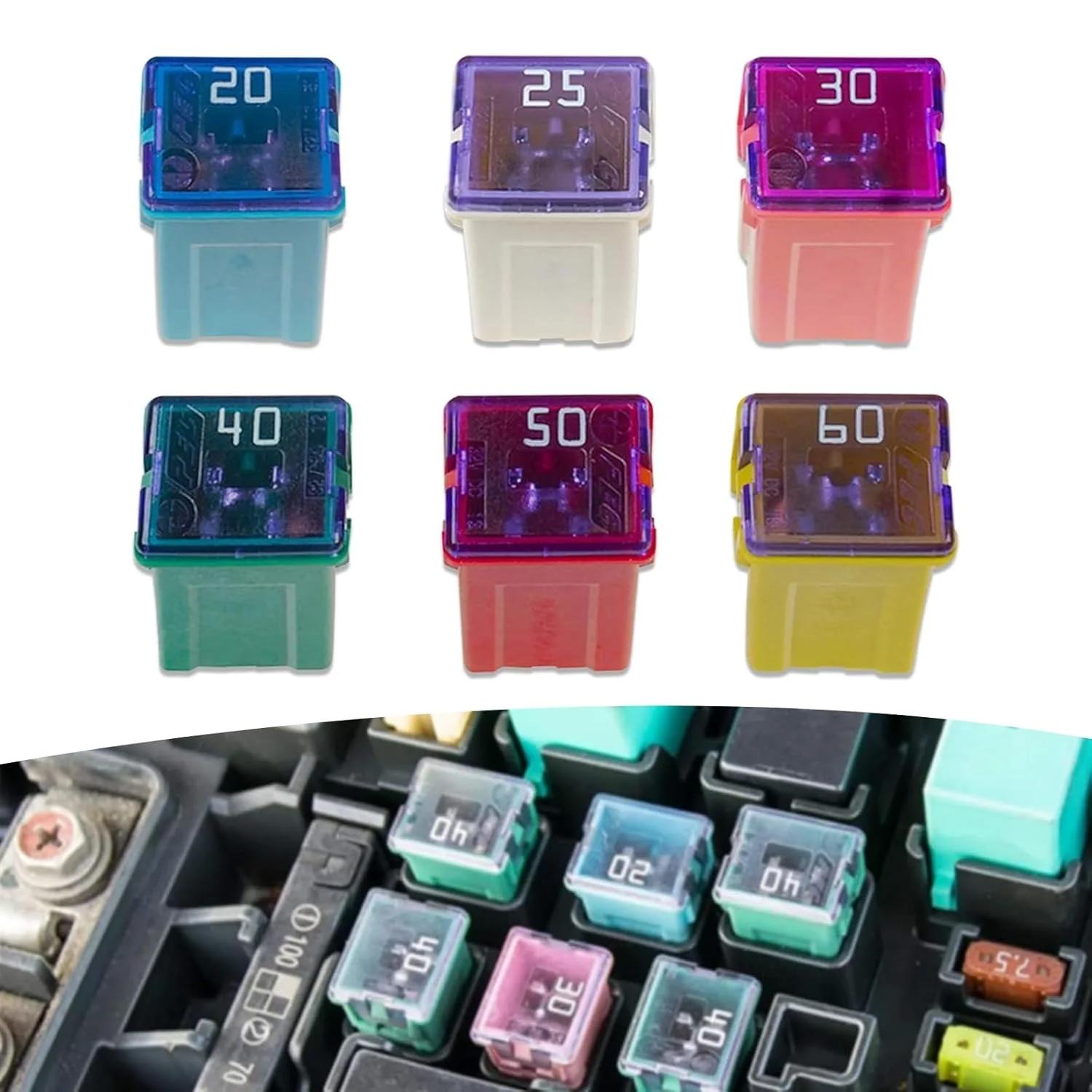 مجموعه فیوز Jcase خودرو Arwrilt شامل 6 عدد، 20A 25A 30A 40A 50A 60A، کیت فیوز، مجموعه ترکیبی فیوزهای میکرو داخلی، جایگزینی جهانی لوازم جانبی فیوز خودرو، مناسب برای اکثر خودروها (چند رنگ #Long)