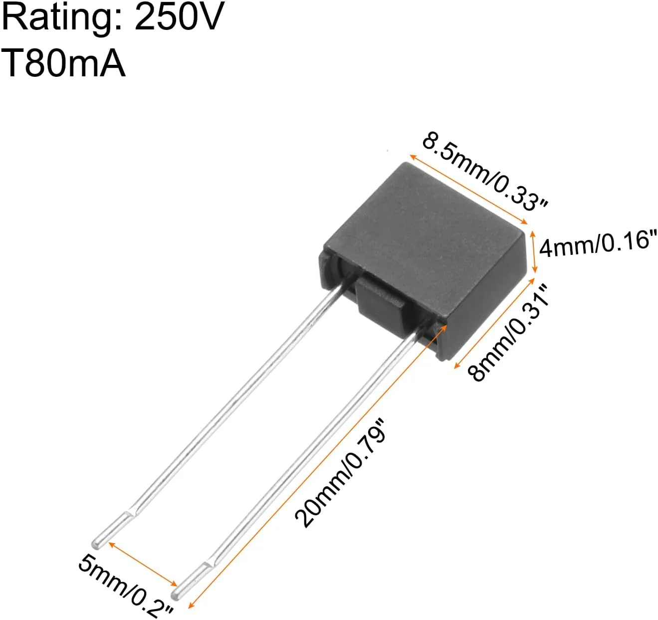 کوآرکزمان بسته 20 عددی فیوزهای مینیاتوری مربعی اسلومیکرو DIP برای قطعات الکترونیکی تعمیرات PCB LCD، T80mA 80mA 250V، مشکی کوآرکزمان بسته 20 عددی فیوزهای مینیاتوری مربعی اسلومیکرو DIP برای قطعات الکترونیکی تعمیرات PCB LCD، T80mA 80mA 250V، مشکی