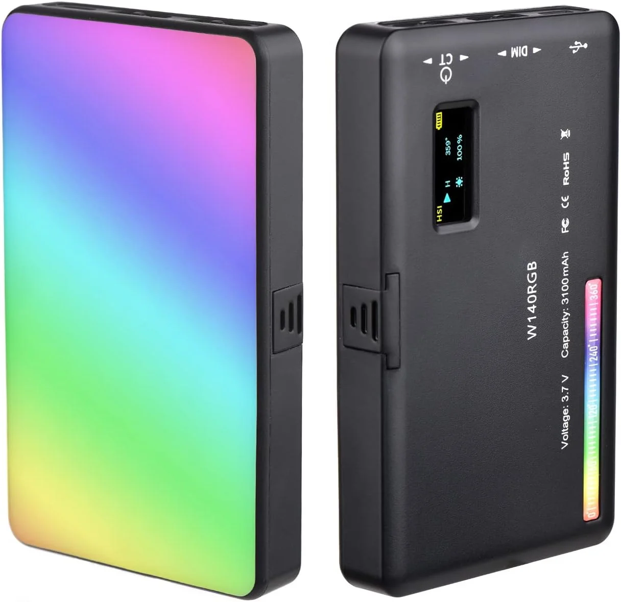 نور ویدئویی LED ایکام، نور پرکننده عکاسی قابل شارژ W140 RGB با دمای رنگی 2500K-9000K، 20 جلوه نورپردازی قابل تنظیم با نمایشگر LCD و آداپتور کفشک سرد برای ولاگ، پخش زنده و کنفرانس ویدیویی