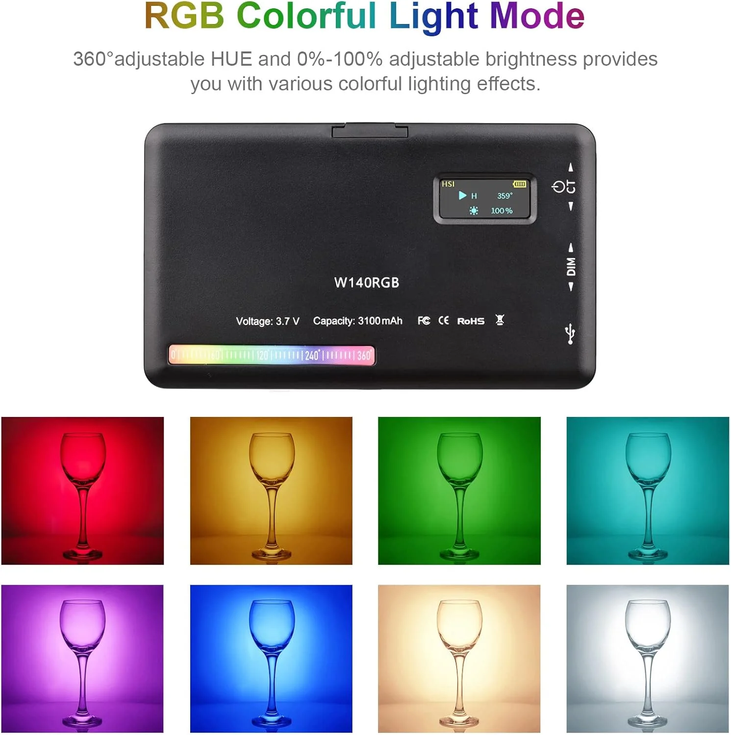 نور ویدئویی LED ایکام، نور پرکننده عکاسی قابل شارژ W140 RGB با دمای رنگی 2500K-9000K، 20 جلوه نورپردازی قابل تنظیم با نمایشگر LCD و آداپتور کفشک سرد برای ولاگ، پخش زنده و کنفرانس ویدیویی نور ویدئویی LED ایکام، نور پرکننده عکاسی قابل شارژ W140 RGB با دمای رنگی 2500K-9000K، 20 جلوه نورپردازی قابل تنظیم با نمایشگر LCD و آداپتور کفشک سرد برای ولاگ، پخش زنده و کنفرانس ویدیویی