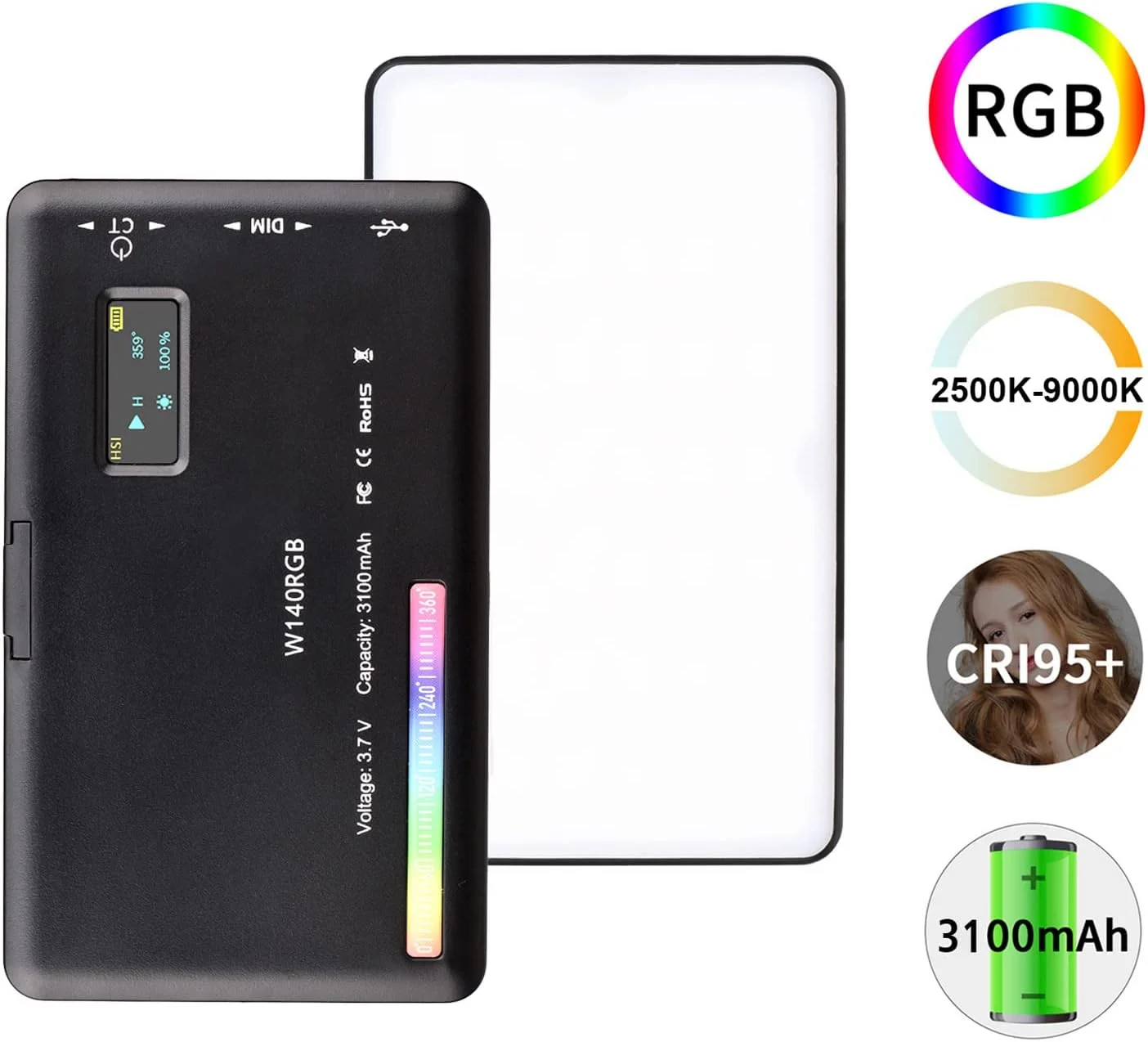 نور ویدئویی LED ایکام، نور پرکننده عکاسی قابل شارژ W140 RGB با دمای رنگی 2500K-9000K، 20 جلوه نورپردازی قابل تنظیم با نمایشگر LCD و آداپتور کفشک سرد برای ولاگ، پخش زنده و کنفرانس ویدیویی نور ویدئویی LED ایکام، نور پرکننده عکاسی قابل شارژ W140 RGB با دمای رنگی 2500K-9000K، 20 جلوه نورپردازی قابل تنظیم با نمایشگر LCD و آداپتور کفشک سرد برای ولاگ، پخش زنده و کنفرانس ویدیویی