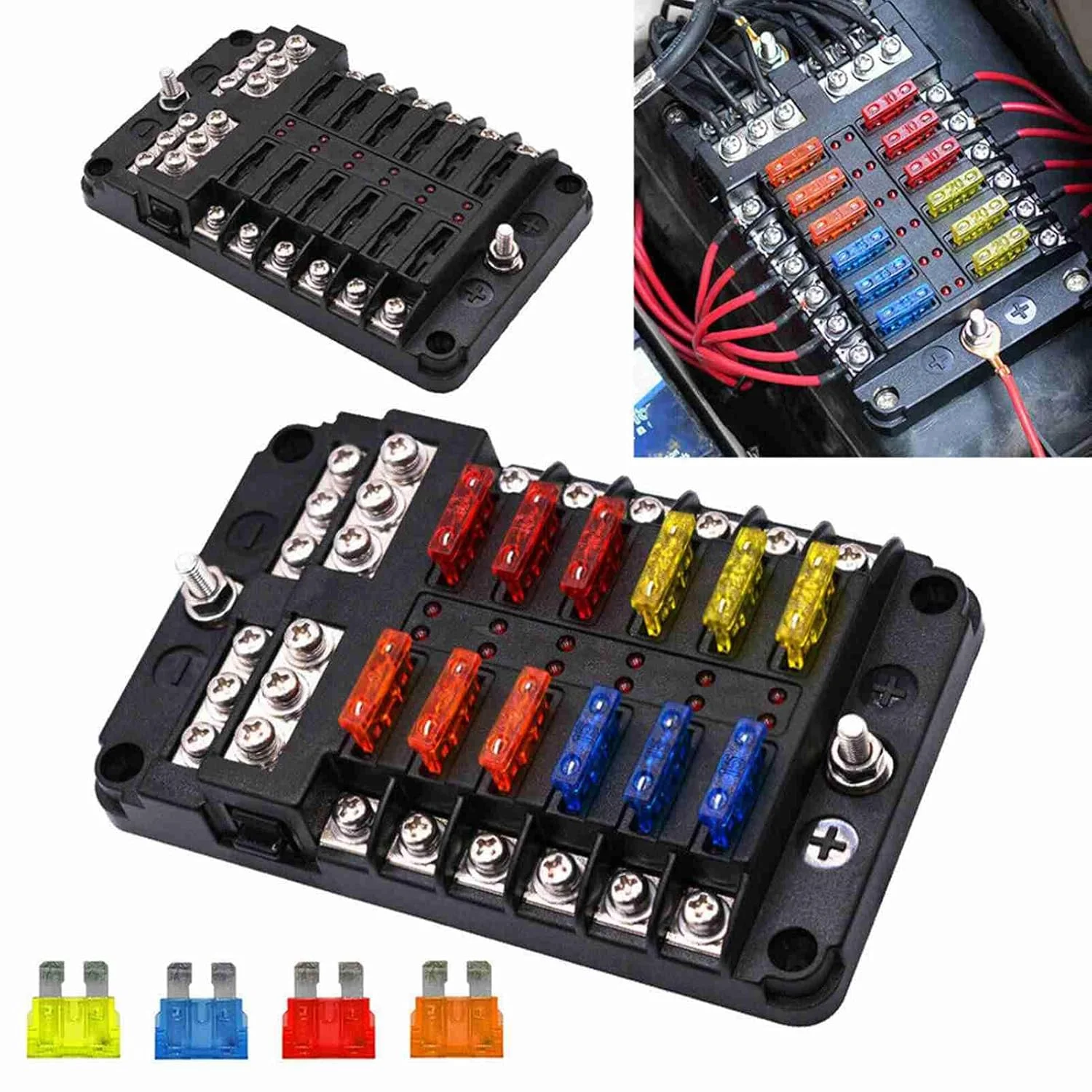 جعبه فیوز 12 راهه موریلیان، 24 عددی، 1 ورودی 12 خروجی با نشانگر LED برای ماشین، کامیون، قایق، جعبه نگهدارنده فیوز جعبه فیوز 12 راهه موریلیان، 24 عددی، 1 ورودی 12 خروجی با نشانگر LED برای ماشین، کامیون، قایق، جعبه نگهدارنده فیوز