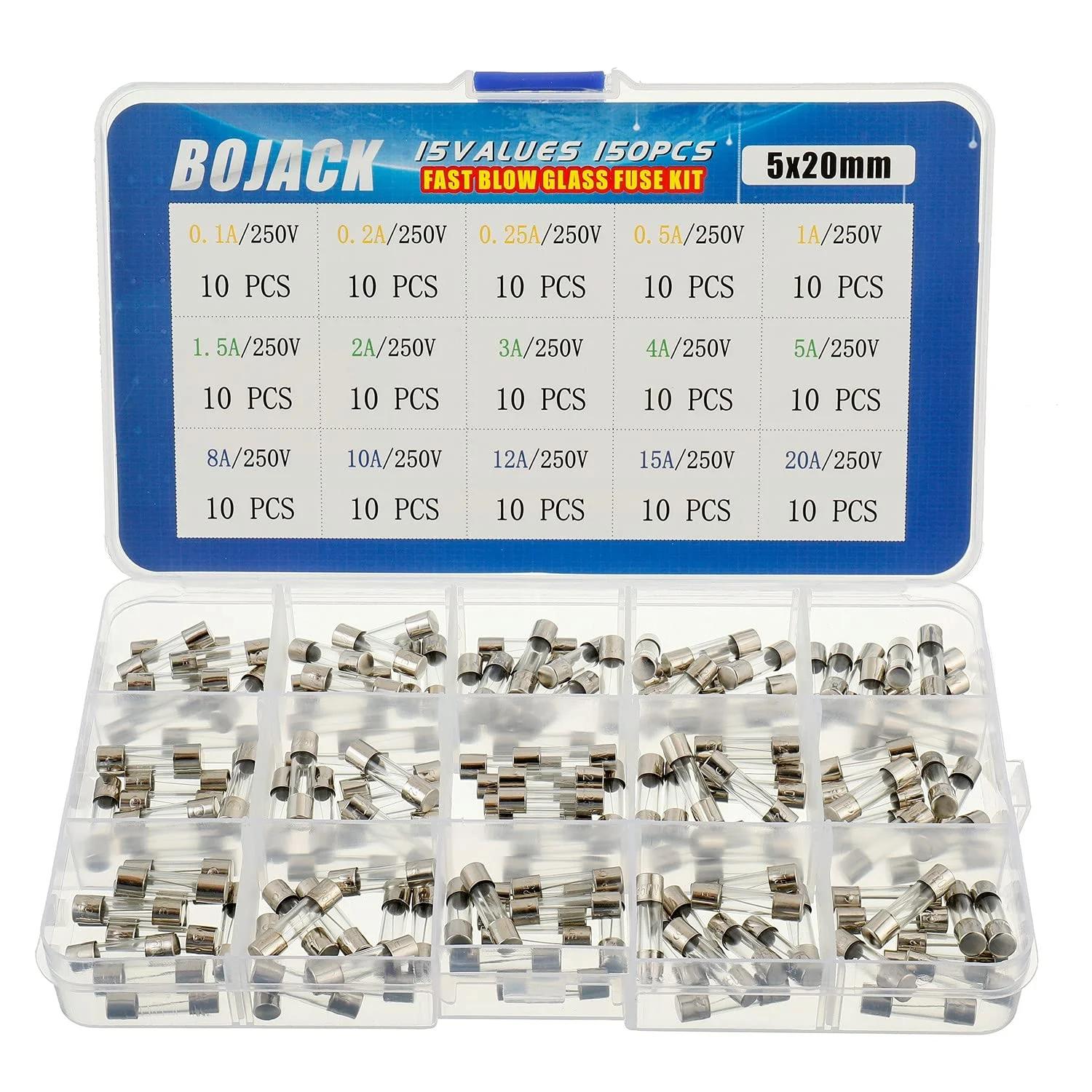 سیستم فروش 150pcs گلوله‌های منظوره BOJACK 15 Values 5x20mm 250V