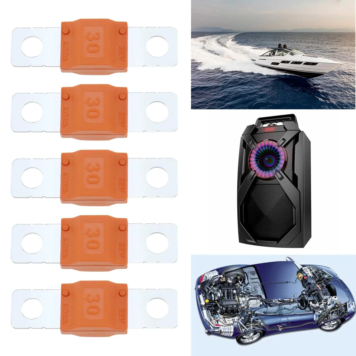 فیوزهای پیوندی جریان بالا 30 آمپر Lord of the Tools، 10 عددی، سازگار با نگهدارنده‌های فیوز Midi، نارنجی، پلاستیکی، فلزی، نصب شاسی، فیوز، فیوزهای خودرو