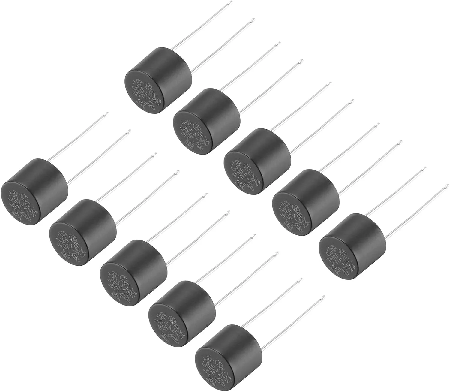 کوآرکزمان بسته 50 عددی فیوز استوانه ای مینیاتوری DIP نصب شده فیوزهای مینیاتوری گرد با تاخیر زمانی مجموعه فیوزهای میکرو برای قطعات الکترونیکی تعمیر LCD PCB، T3.15A 3.15A 250V، مشکی