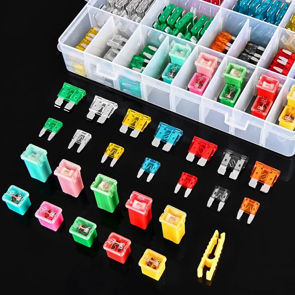 کیت فیوز تیغه ای و Jcase یونیفیز 250 عددی، فیوزهای مینی استاندارد 5A-30A، فیوزهای Jcase پروفایل کوتاه و بلند 20A-60A برای خودرو، کامیون، SUV، RV، قایق، همراه با فیوز کش و جعبه