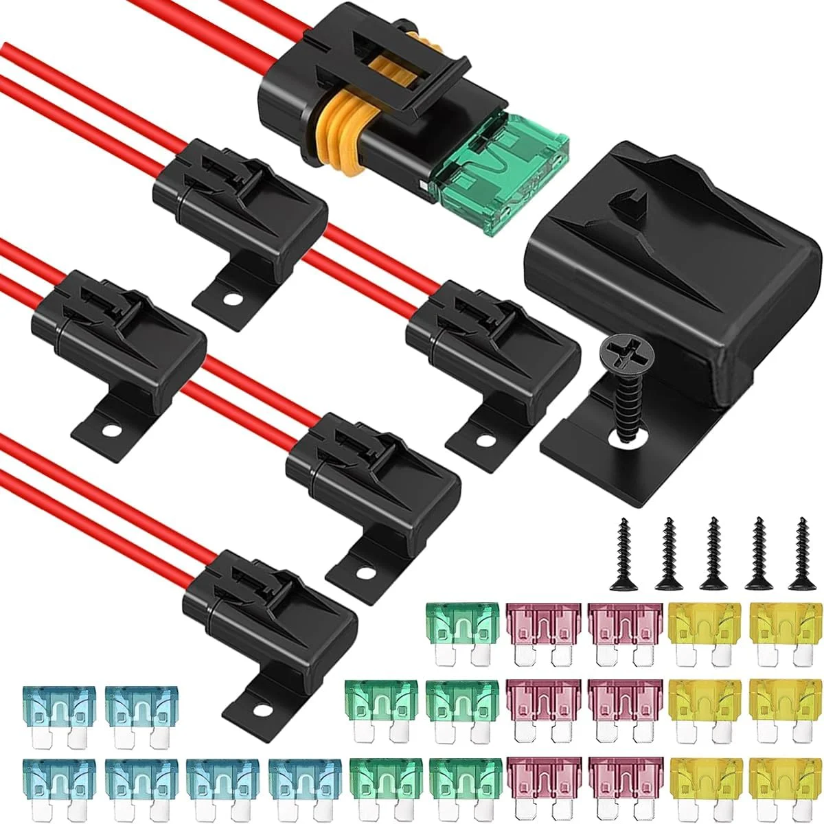 شیاتیاوسان 6 عدد جا فیوزی ضد آب خطی 12 ولت ATC/ATO با فیوزهای 20A/30A/40A 12AWG، مناسب برای خودرو، دریایی، سیستم برق اتوبوس سنگین