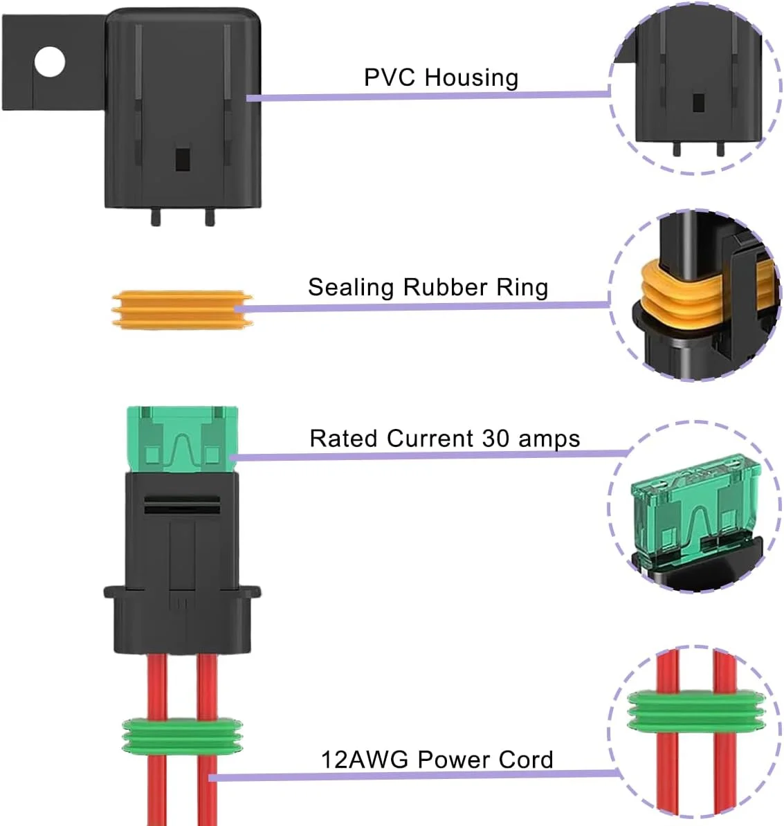 شیاتیاوسان 6 عدد جا فیوزی ضد آب خطی 12 ولت ATC/ATO با فیوزهای 20A/30A/40A 12AWG، مناسب برای خودرو، دریایی، سیستم برق اتوبوس سنگین شیاتیاوسان 6 عدد جا فیوزی ضد آب خطی 12 ولت ATC/ATO با فیوزهای 20A/30A/40A 12AWG، مناسب برای خودرو، دریایی، سیستم برق اتوبوس سنگین