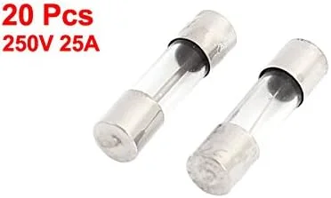 فیوز شیشه ای سریع سوز 250 ولت 25 آمپر F25AL با ابعاد 5x20 میلی متر، بسته 20 عددی فیوز شیشه ای سریع سوز 250 ولت 25 آمپر F25AL با ابعاد 5x20 میلی متر، بسته 20 عددی