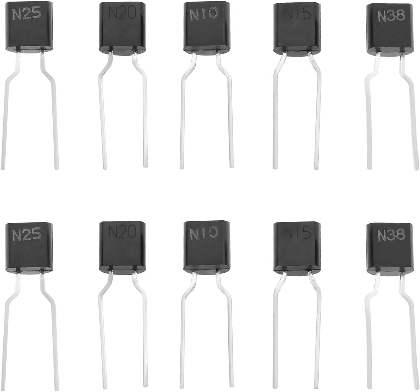 VGOL بسته 10 عددی فیوز نیمه هادی ICP مدل N-10 N-15 N-20 N-25 N-38 TO92 برای مدارهای تا 50 ولت مناسب برای لوازم الکترونیکی مصرفی و اتوماسیون صنعتی (2 عدد از هر مشخصات)