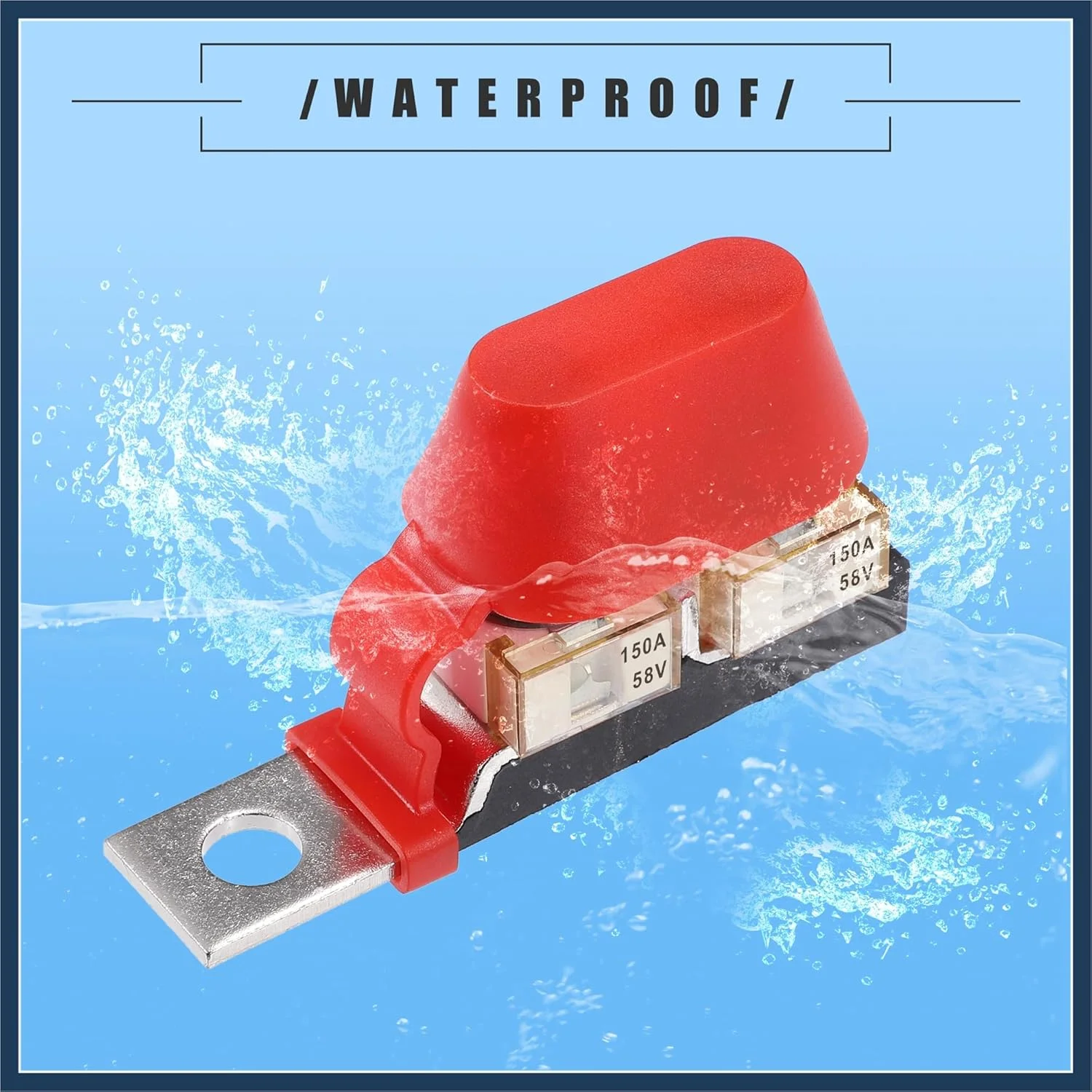 کیت بلوک فیوز ترمینال MRBF 150 آمپر INFINAUTO، دو پایه حداکثر ولتاژ 58 ولت برای خودرو، دریایی، قایق، RV، پلاستیکی، مشکی، 1 ست طراحی شیک