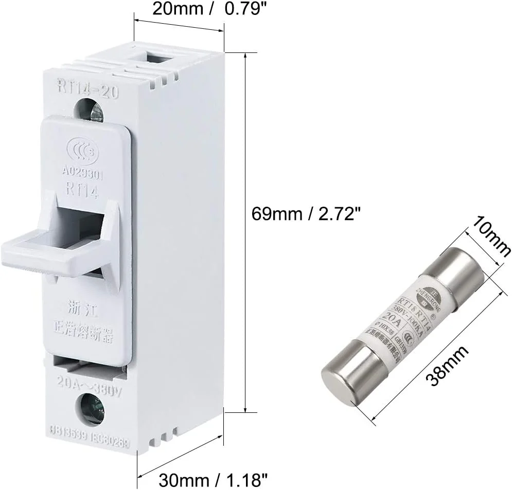 uxcell جا فیوزی تک پل AC380V 20A RT14 RT18 R015 به همراه فیوز سرامیکی 10x38mm، 2 عدد uxcell جا فیوزی تک پل AC380V 20A RT14 RT18 R015 به همراه فیوز سرامیکی 10x38mm، 2 عدد