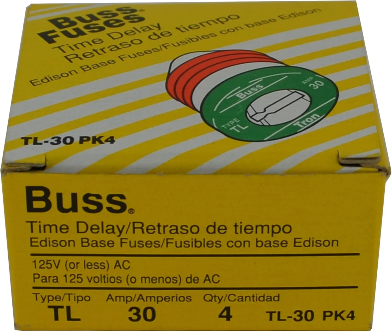 فیوز تاخیری 30 آمپر Bussmann TL-30PK4 مدل TL Edison Plug بسته 4 عددی