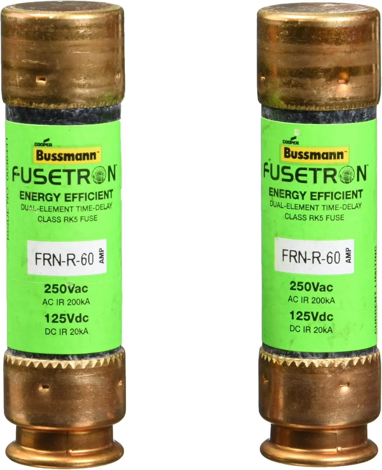 فیوز باسمن BP/FRN-R-60، 60 آمپر، فیوز Fusetron دو عنصره با تاخیر زمانی، محدود کننده جریان کلاس RK5، 250 ولت، دارای تاییدیه UL، بسته 2 عددی