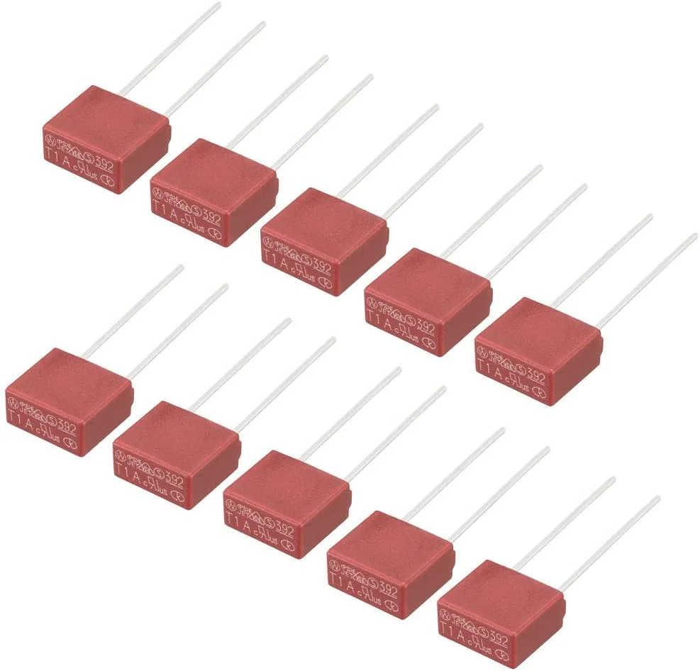 uxcell 10 عدد فیوز مینیاتوری مربعی اسلوموشن DIP نصب شده T1A 1A 250V قرمز برای قطعات الکترونیکی PCB تعمیر LCD جایگزین