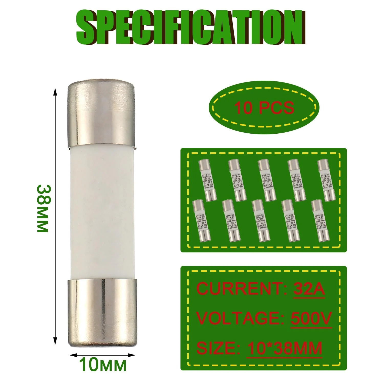 فیوز لوله سرامیکی SIGANDG 32A 500V مدل RT18-32 سایز 10x38 میلی متر، فیوزهای استوانه ای ولتاژ بالا (بسته 10 عددی) فیوز لوله سرامیکی SIGANDG 32A 500V مدل RT18-32 سایز 10x38 میلی متر، فیوزهای استوانه ای ولتاژ بالا (بسته 10 عددی)