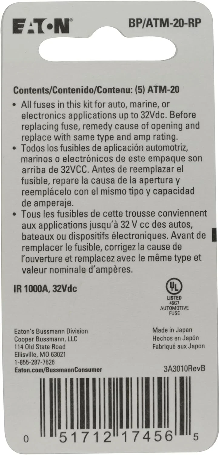 فیوز مینیاتوری 20 آمپر Bussmann مدل BP/ATM-20-RP 0408.1332 BP/ATM-20 با عملکرد سریع فیوز مینیاتوری 20 آمپر Bussmann مدل BP/ATM-20-RP 0408.1332 BP/ATM-20 با عملکرد سریع
