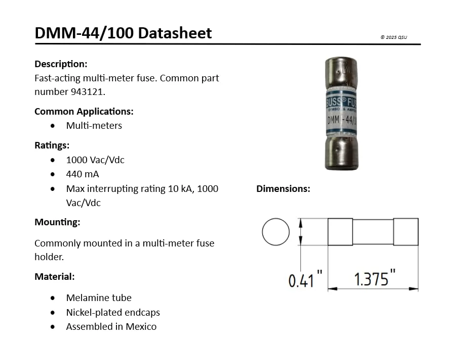 فیوز مولتی متر QSU DMM-44/100، 440mA، 1000V، 943121 (بسته 2 عددی)