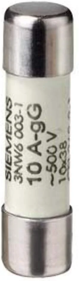 فیوز استوانه ای زیمنس مدل 3NW6010-1 SENTRON، 10x38 میلی متر، 25 آمپر، gG، ولتاژ AC: 500 ولت، سفید