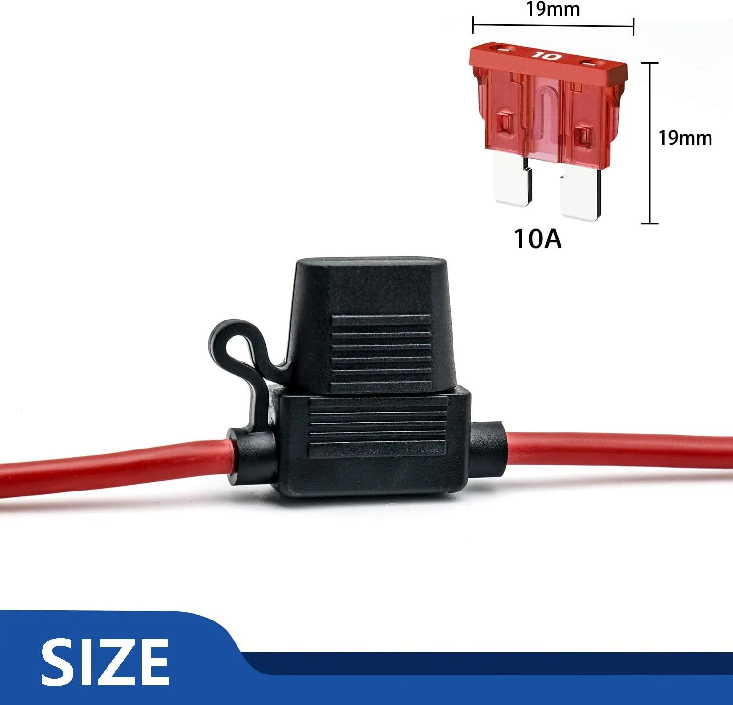 جا فیوزی خطی Qizpcer با سیم 16 AWG - فیوز تیغه ای 12 ولت، 10 آمپر (بسته 10 عددی)