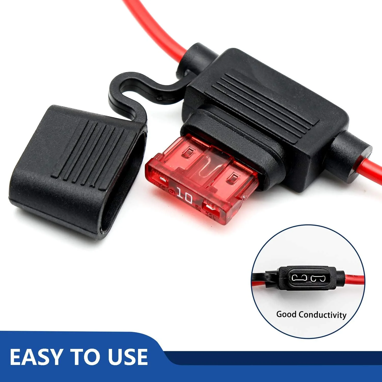 جا فیوزی خطی Qizpcer با سیم 16 AWG - فیوز تیغه ای 12 ولت، 10 آمپر (بسته 10 عددی)