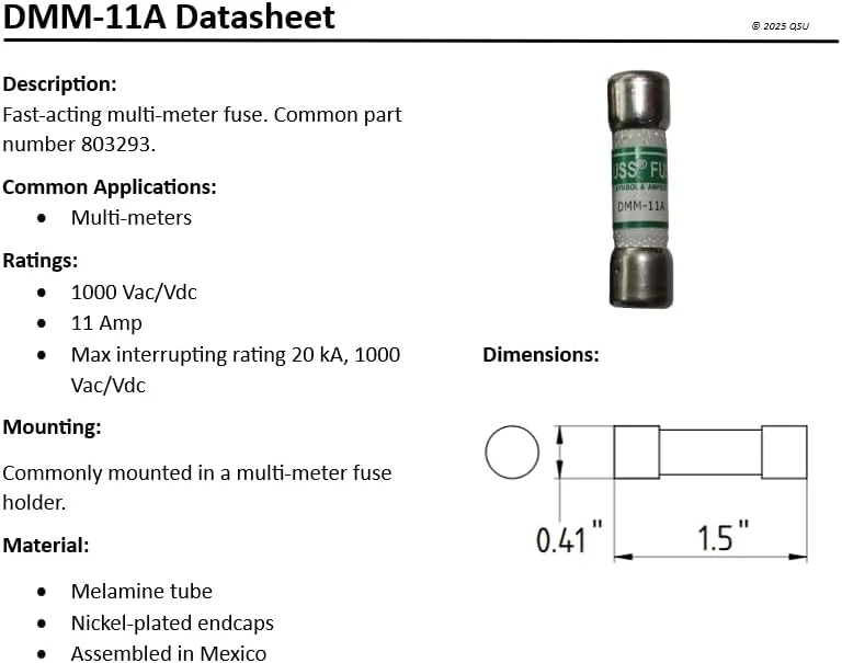 فیوز مولتی متر دیجیتال سریع سوز QSU DMM-11A، 10 آمپر 1000 ولت، 803293 (بسته 2 عددی)