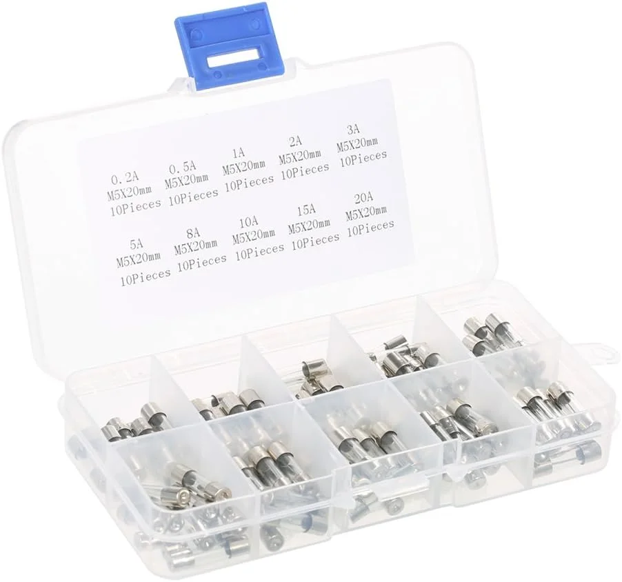 کیت فیوز شیشه ای سریع سوز 5x20mm جنریک 100 عددی، آمپر 0.2A 0.5A 1A 2A 3A 5A 8A 10A 20A