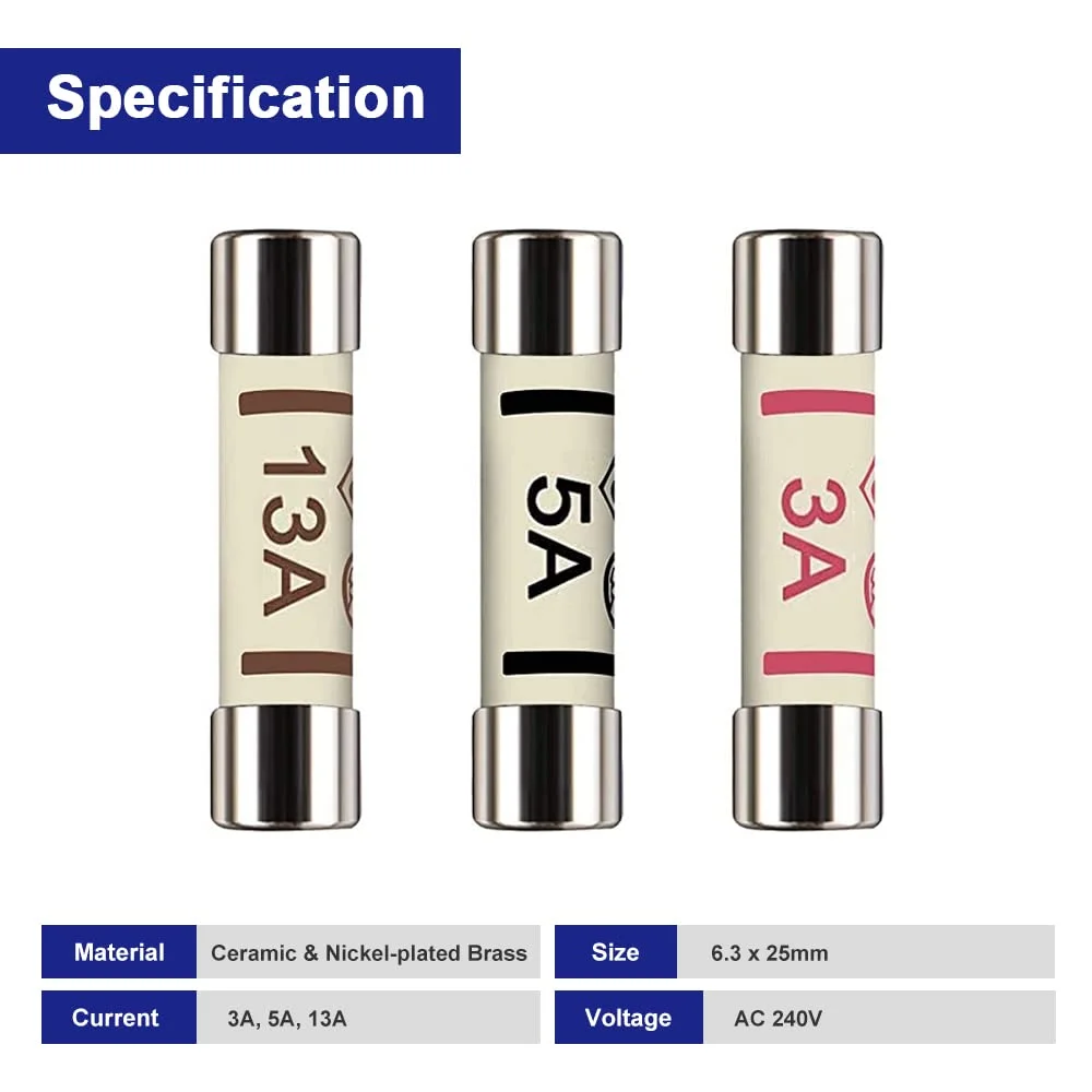شیائومی Xiatiaosann بسته 42 عددی فیوزهای سرامیکی سریع سوز 6.3 x 25 میلیمتری با 3 مقدار 3A 5A 13A آمپر 240 ولت، بستهبندی شده در جعبه پلاستیکی شفاف شیائومی Xiatiaosann بسته 42 عددی فیوزهای سرامیکی سریع سوز 6.3 x 25 میلیمتری با 3 مقدار 3A 5A 13A آمپر 240 ولت، بستهبندی شده در جعبه پلاستیکی شفاف