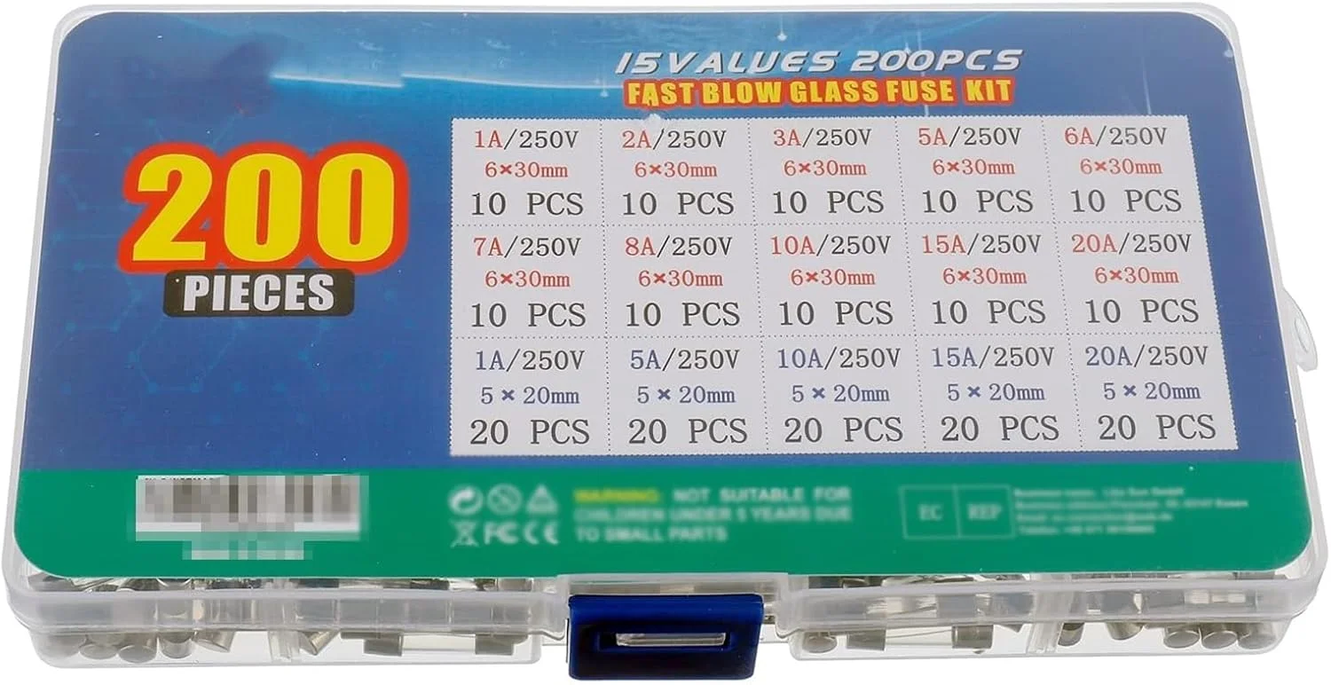 فروشگاه سفید 200 عدد کیت متنوع فیوزهای شیشه ای سریع سوز 5x20mm 250V 1 5 10 15 20A، 6x30mm 250V 1 2 3 5 6 7 8 10 15 20A، همه 15 مقدار آمپر بسته بندی شده در یک جعبه پلاستیکی شفاف فروشگاه سفید 200 عدد کیت متنوع فیوزهای شیشه ای سریع سوز 5x20mm 250V 1 5 10 15 20A، 6x30mm 250V 1 2 3 5 6 7 8 10 15 20A، همه 15 مقدار آمپر بسته بندی شده در یک جعبه پلاستیکی شفاف
