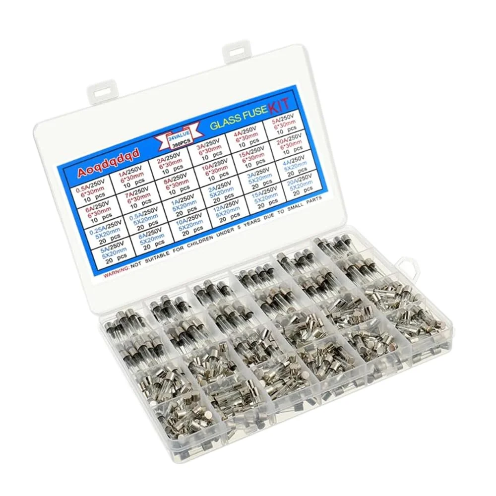YARDHOBI کیت مجموعه فیوزهای شیشه ای 24 مقدار 200 عددی، 250 ولت 0.5 آمپر 0.63 آمپر 1 آمپر 2 آمپر 3 آمپر 4 آمپر 5 آمپر 6.3 آمپر 7 آمپر 8 آمپر 10 آمپر 15 آمپر 20 آمپر 25 آمپر 5x20 میلی متر و 6x30 میلی متر فیوزهای لوله شیشه ای، بسته بندی شده در جعبه پلاستیکی شفاف