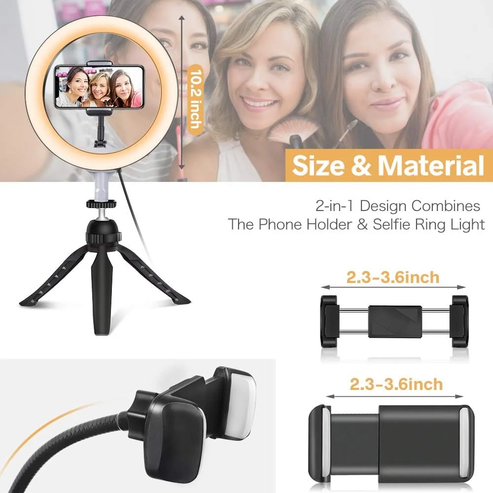 حلقه نور ال ای دی 10 اینچی UBeesize با پایه سه پایه و نگهدارنده تلفن، حلقه نور آرایشی رومیزی دیمر دار، مناسب برای پخش زنده، ویدیوهای یوتیوب و عکاسی، 3 حالت نور و 11 سطح روشنایی حلقه نور ال ای دی 10 اینچی UBeesize با پایه سه پایه و نگهدارنده تلفن، حلقه نور آرایشی رومیزی دیمر دار، مناسب برای پخش زنده، ویدیوهای یوتیوب و عکاسی، 3 حالت نور و 11 سطح روشنایی