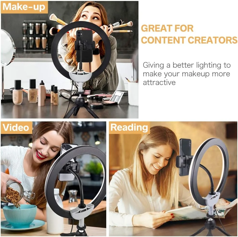 حلقه نور ال ای دی 10 اینچی UBeesize با پایه سه پایه و نگهدارنده تلفن، حلقه نور آرایشی رومیزی دیمر دار، مناسب برای پخش زنده، ویدیوهای یوتیوب و عکاسی، 3 حالت نور و 11 سطح روشنایی حلقه نور ال ای دی 10 اینچی UBeesize با پایه سه پایه و نگهدارنده تلفن، حلقه نور آرایشی رومیزی دیمر دار، مناسب برای پخش زنده، ویدیوهای یوتیوب و عکاسی، 3 حالت نور و 11 سطح روشنایی