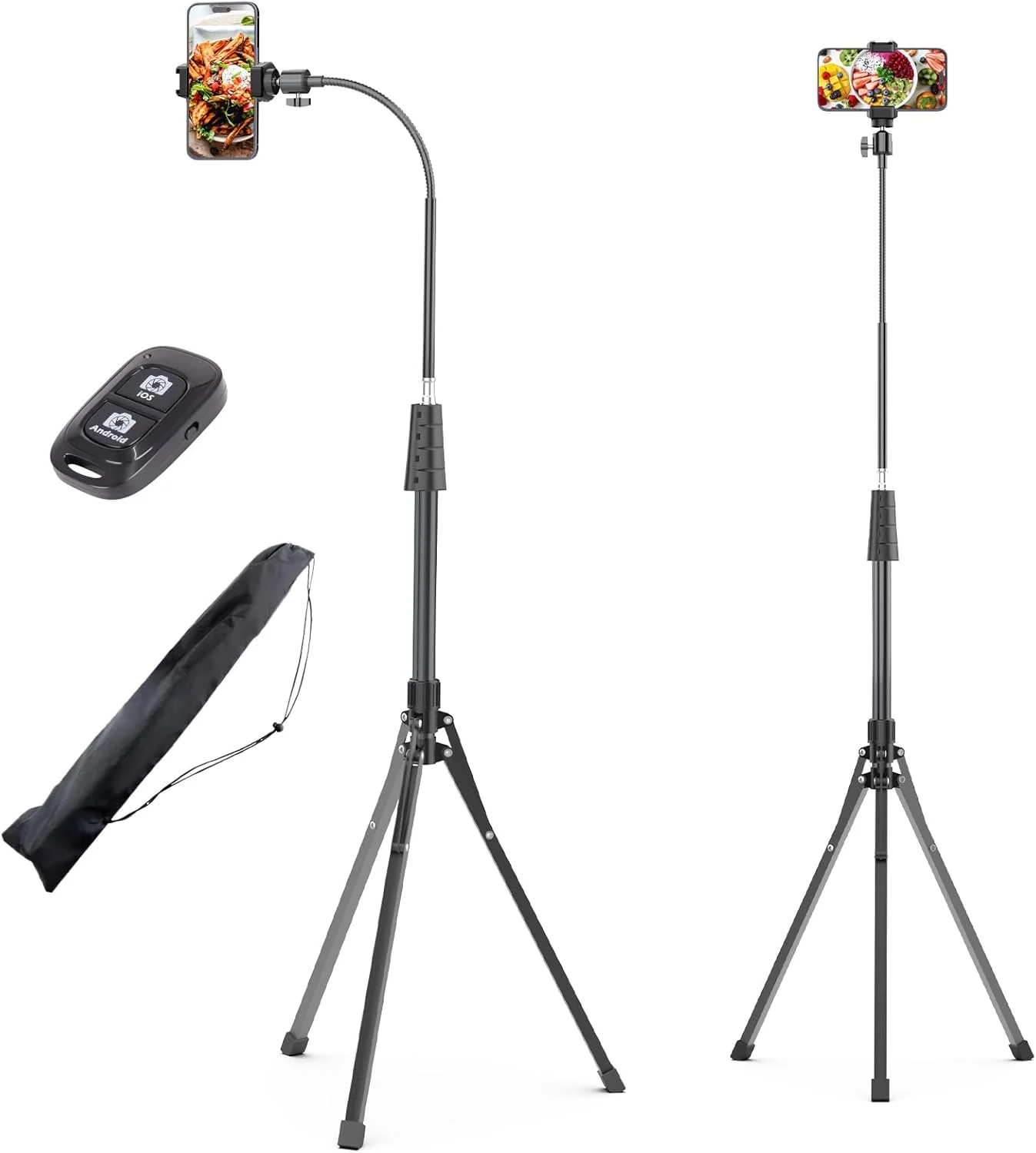 پایه نگهدارنده گوشی موبایل UBeesize با ارتفاع 92 اینچ، گردن غازی 16.5 اینچی و ریموت، سه پایه بالای سر با سر توپی 360 درجه قابل تنظیم و نگهدارنده گوشی برای آیفون 14 پرو مکس/پلاس/13/12/11، گوشی موبایل اندروید