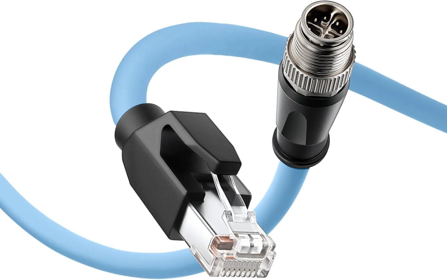 کابل اترنت صنعتی Eonvic M12 Cat6 8 پین نر X Code به RJ45 برای Cognex in-Sight Basler Camera PLCs Servo Motors، پشتیبانی از Profinet و EtherCAT Ethernet/IP 5M