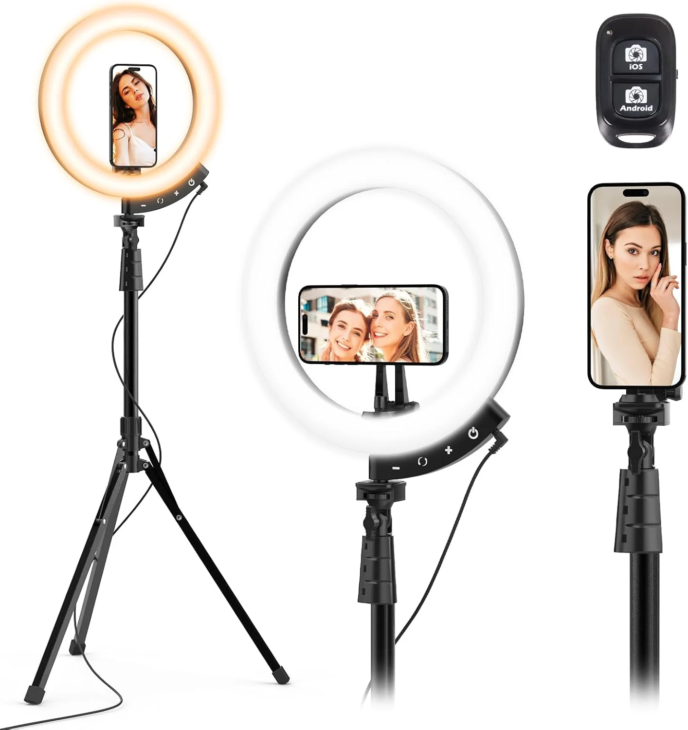 نور حلقه ای 12 اینچی ارتقا یافته UBeesize با پایه سه پایه 62 اینچی و نگهدارنده مغناطیسی تلفن، نور حلقه ای سلفی LED برای آیفون با ریموت بی سیم، نور حلقه ای برای Tiktok/YouTube/عکاسی/آرایش/پخش زنده