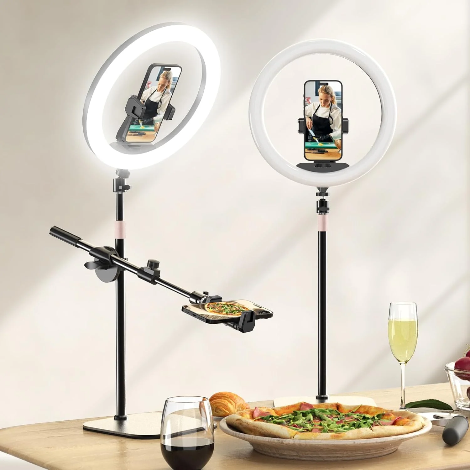 نور حلقه ای رومیزی 12 اینچی UBeesize با پایه و نگهدارنده تلفن، پایه تلفن بالای سر برای ضبط ویدیو، جلسات زوم، پخش زنده، تیک تاک، یوتیوب، سازگار با آیفون، اندروید، دوربین ها