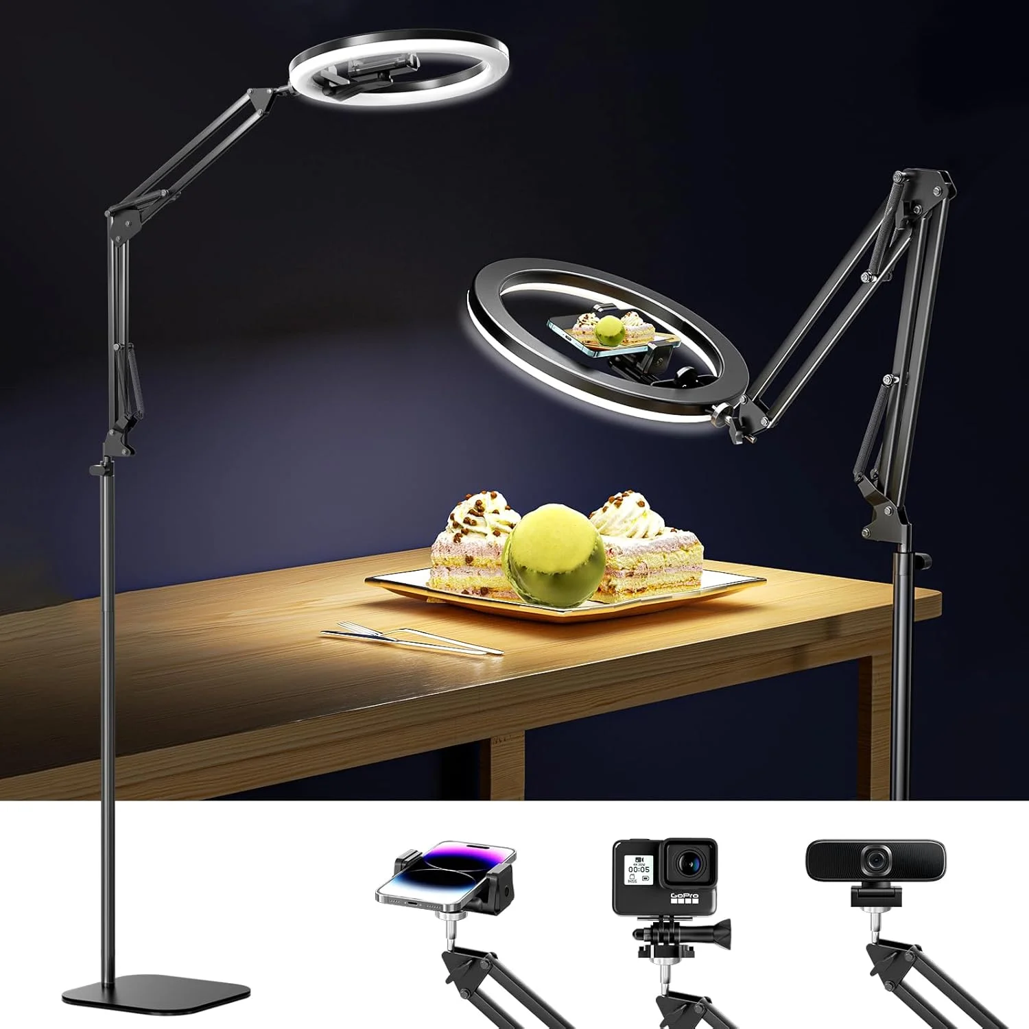 سه پایه رینگ لایت 12 اینچی UBeesize برای آیفون با نگهدارنده گوشی بالای سر، رینگ لایت با پایه و پایه های دوربین برای عکاسی/پخش زنده/TikTok/تولید محتوای YouTube