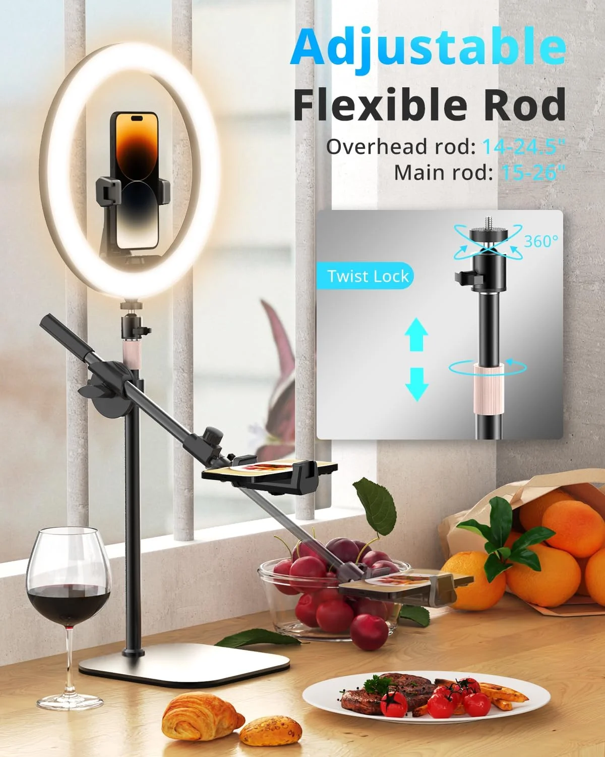 نور حلقه ای رومیزی 12 اینچی UBeesize با پایه و نگهدارنده تلفن، پایه تلفن بالای سر برای ضبط ویدیو، جلسات زوم، پخش زنده، تیک تاک، یوتیوب، سازگار با آیفون، اندروید، دوربین ها نور حلقه ای رومیزی 12 اینچی UBeesize با پایه و نگهدارنده تلفن، پایه تلفن بالای سر برای ضبط ویدیو، جلسات زوم، پخش زنده، تیک تاک، یوتیوب، سازگار با آیفون، اندروید، دوربین ها