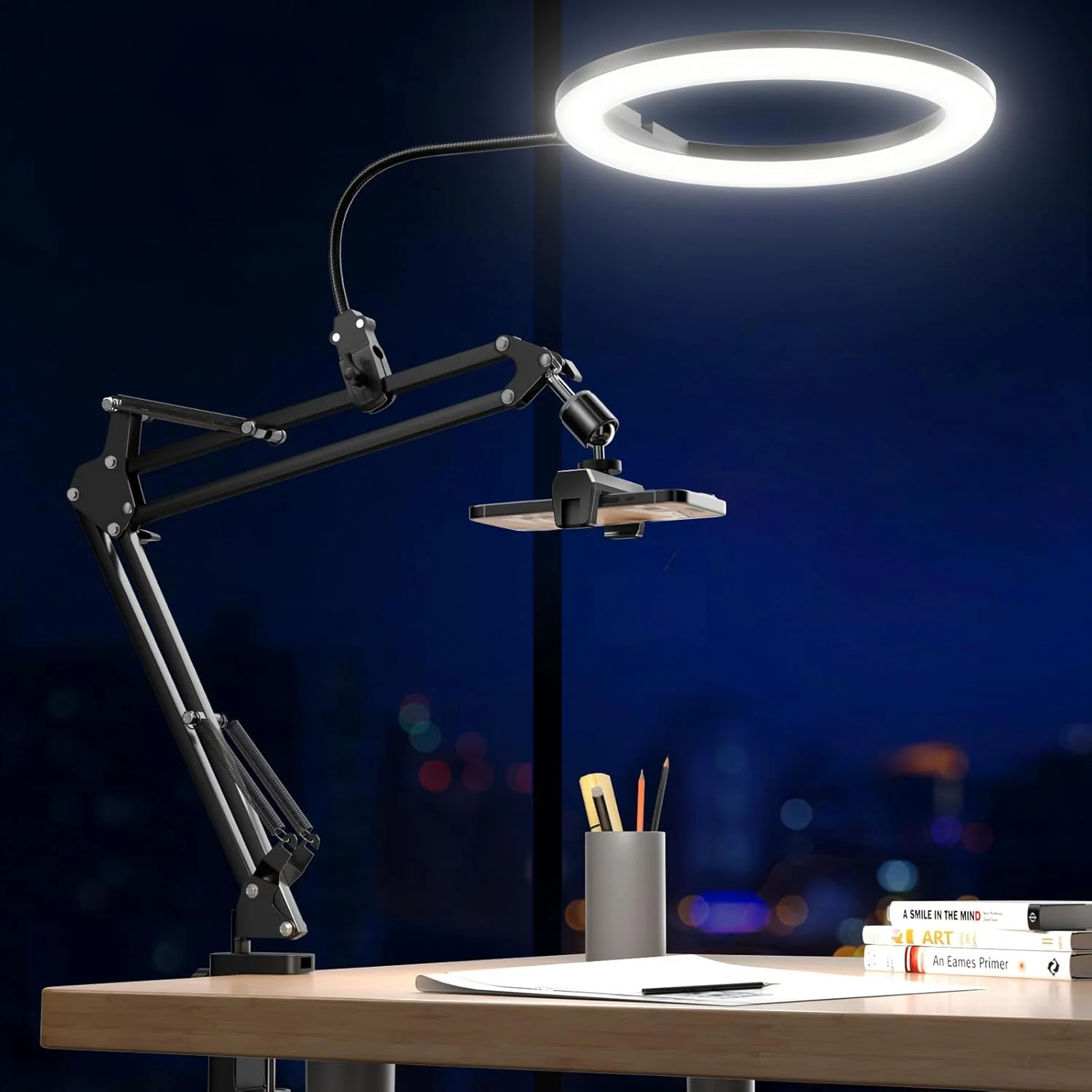 نور حلقه ای 10 اینچی UBeesize با پایه نگهدارنده گوشی بالای سر، نور سلفی LED با پایه و هولدر گوشی، نور رومیزی برای آیفون، سه پایه رومیزی برای ضبط ویدیو، یوتیوب، TikTok، پخش زنده، آشپزی، ولاگ