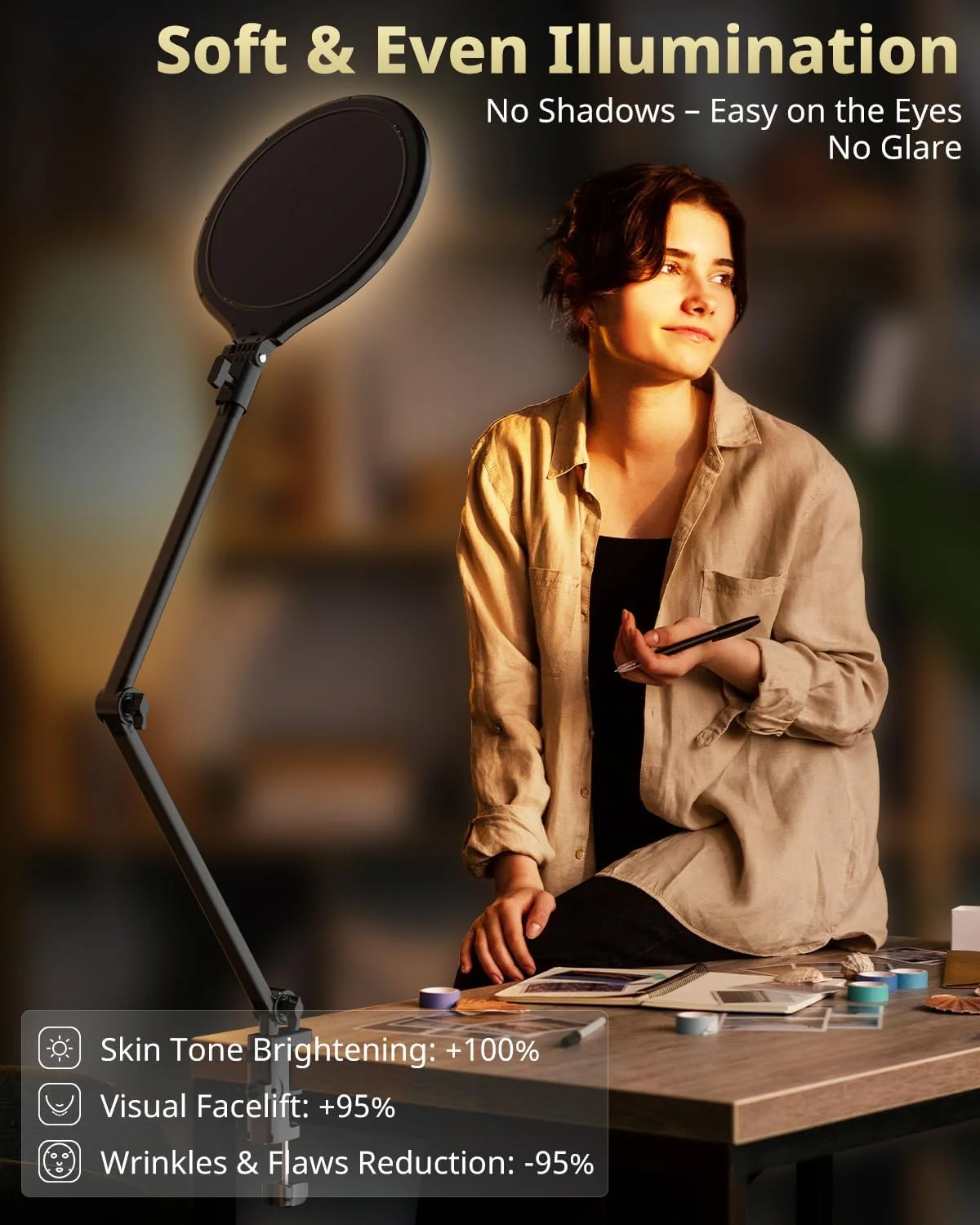 نور کلیدی 10 اینچی UBeesize برای استریمینگ، چراغ حلقه ای رومیزی با بازوی قابل تنظیم (1 بسته)، نورپردازی زوم برای دفتر کار خانگی، بازی، پادکست، تماس های ویدیویی و ضبط نور کلیدی 10 اینچی UBeesize برای استریمینگ، چراغ حلقه ای رومیزی با بازوی قابل تنظیم (1 بسته)، نورپردازی زوم برای دفتر کار خانگی، بازی، پادکست، تماس های ویدیویی و ضبط