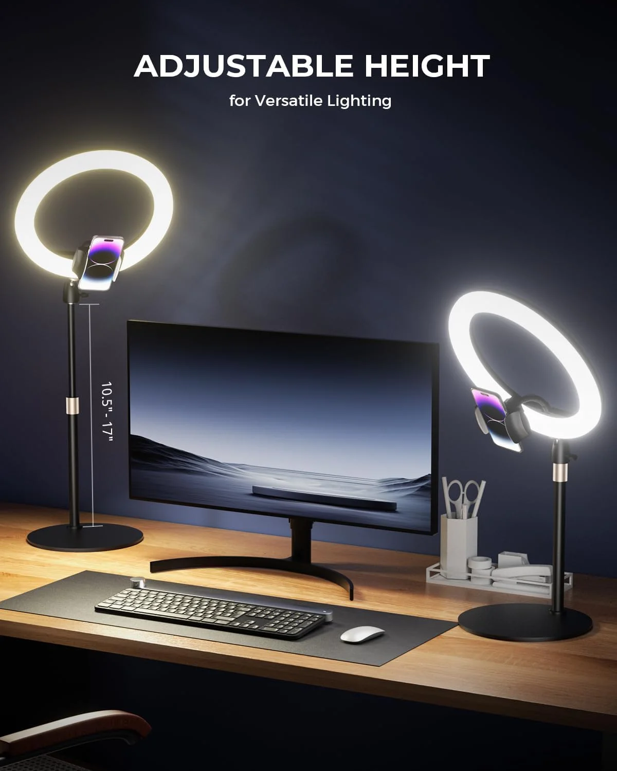 نور حلقه ای رومیزی 12 اینچی UBeesize با پایه و نگهدارنده تلفن - نور استودیویی قابل تنظیم برای عکاسی، جلسات زوم، یوتیوب، TikTok، پخش زنده نور حلقه ای رومیزی 12 اینچی UBeesize با پایه و نگهدارنده تلفن - نور استودیویی قابل تنظیم برای عکاسی، جلسات زوم، یوتیوب، TikTok، پخش زنده