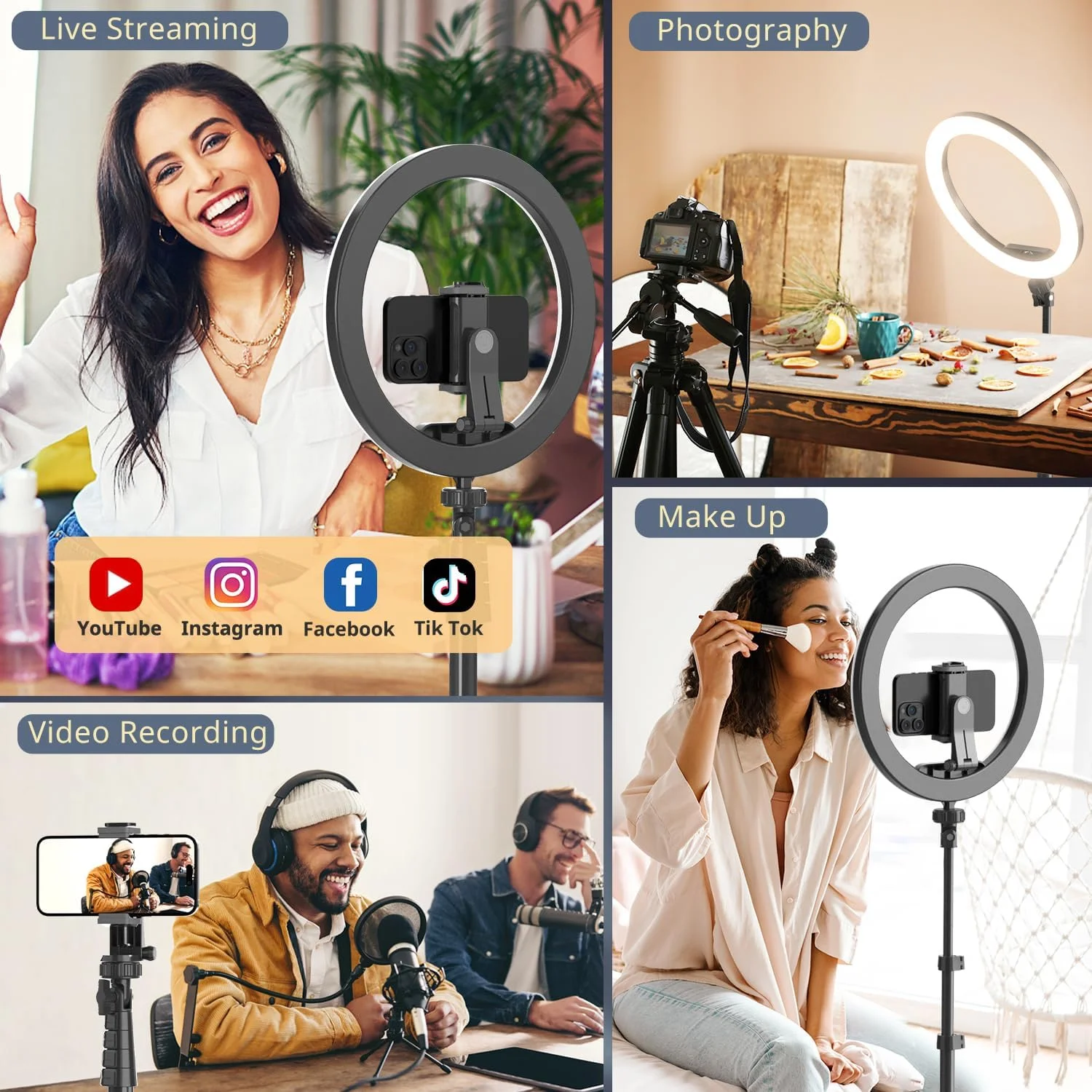 UBeesize - رینگ لایت سلفی 10 اینچی با پایه سه پایه 60 اینچی قابل افزایش و کنترل از راه دور، چراغ LED دایره ای با نگهدارنده تلفن برای ضبط ویدیو/آرایش/تولید کننده محتوا UBeesize - رینگ لایت سلفی 10 اینچی با پایه سه پایه 60 اینچی قابل افزایش و کنترل از راه دور، چراغ LED دایره ای با نگهدارنده تلفن برای ضبط ویدیو/آرایش/تولید کننده محتوا