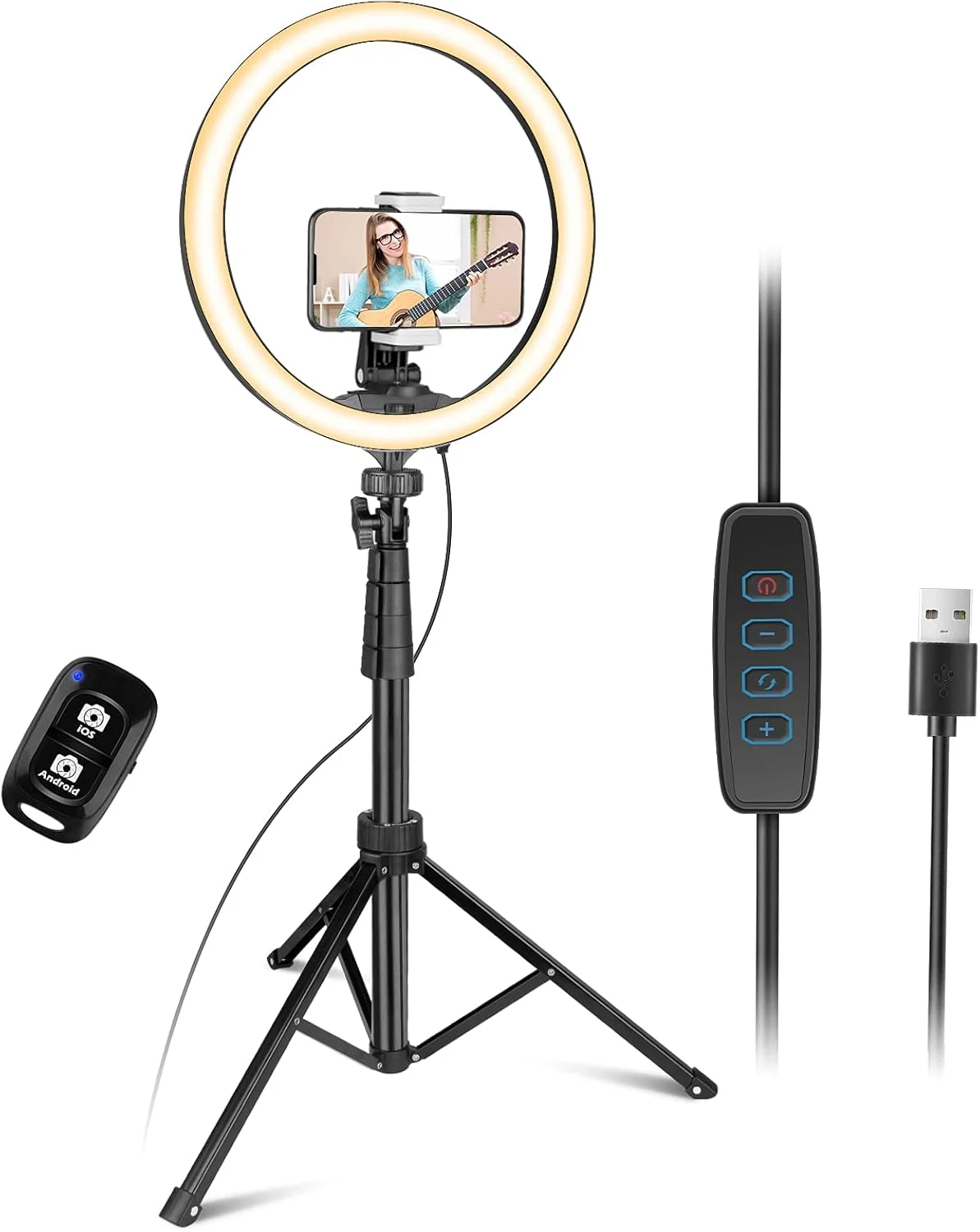 حلقه نور ال ای دی 12 اینچی UBeesize با پایه سه پایه و نگهدارنده تلفن، حلقه نور سلفی برای کنفرانس ویدیویی، سازگار با تلفن های آیفون و اندروید و دوربین ها