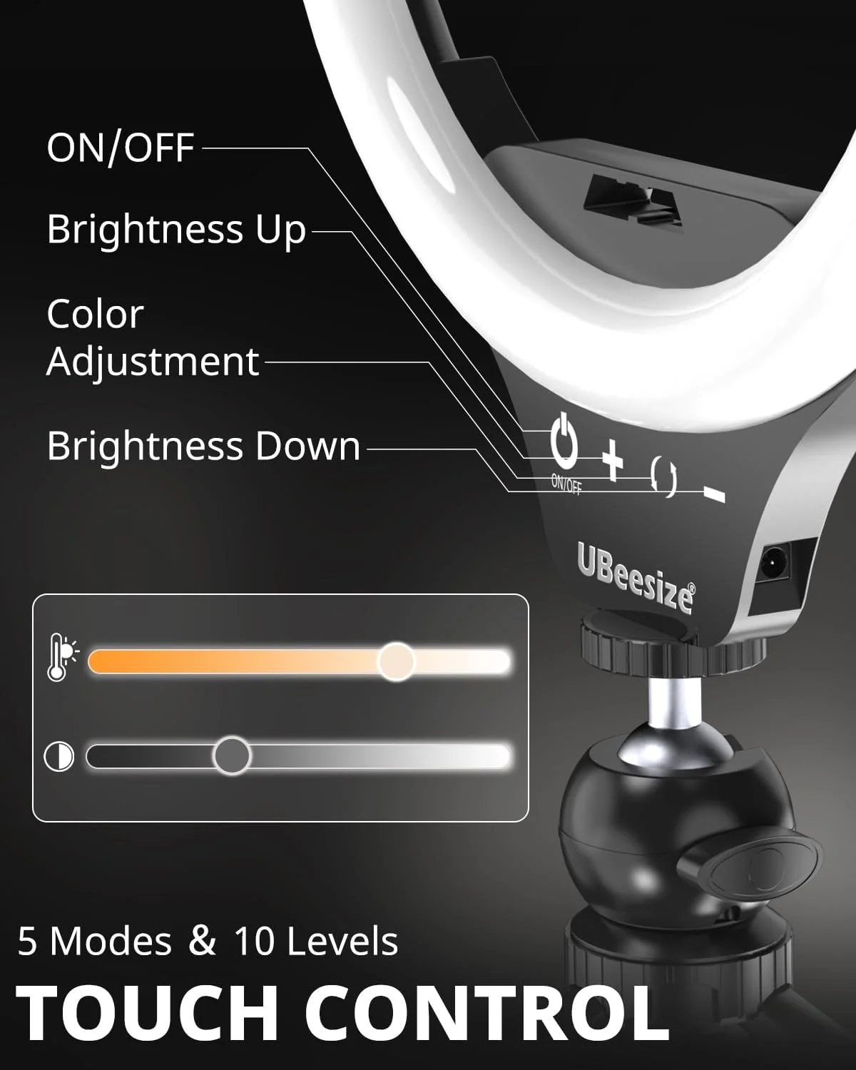 نور حلقه ای سلفی 10 اینچی UBeesize با پایه سه پایه و نگهدارنده تلفن همراه، نور دایره ای LED رومیزی قابل تنظیم برای پخش زنده/آرایش/یوتیوب/تیک تاک، سازگار با تلفن های iOS و Android، مشکی نور حلقه ای سلفی 10 اینچی UBeesize با پایه سه پایه و نگهدارنده تلفن همراه، نور دایره ای LED رومیزی قابل تنظیم برای پخش زنده/آرایش/یوتیوب/تیک تاک، سازگار با تلفن های iOS و Android، مشکی