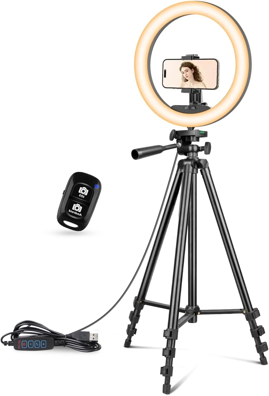 نور حلقه ای سلفی 10 اینچی UBeesize با پایه سه پایه قابل افزایش 50 اینچی و نگهدارنده تلفن برای پخش زنده/آرایش/فیلم یوتیوب