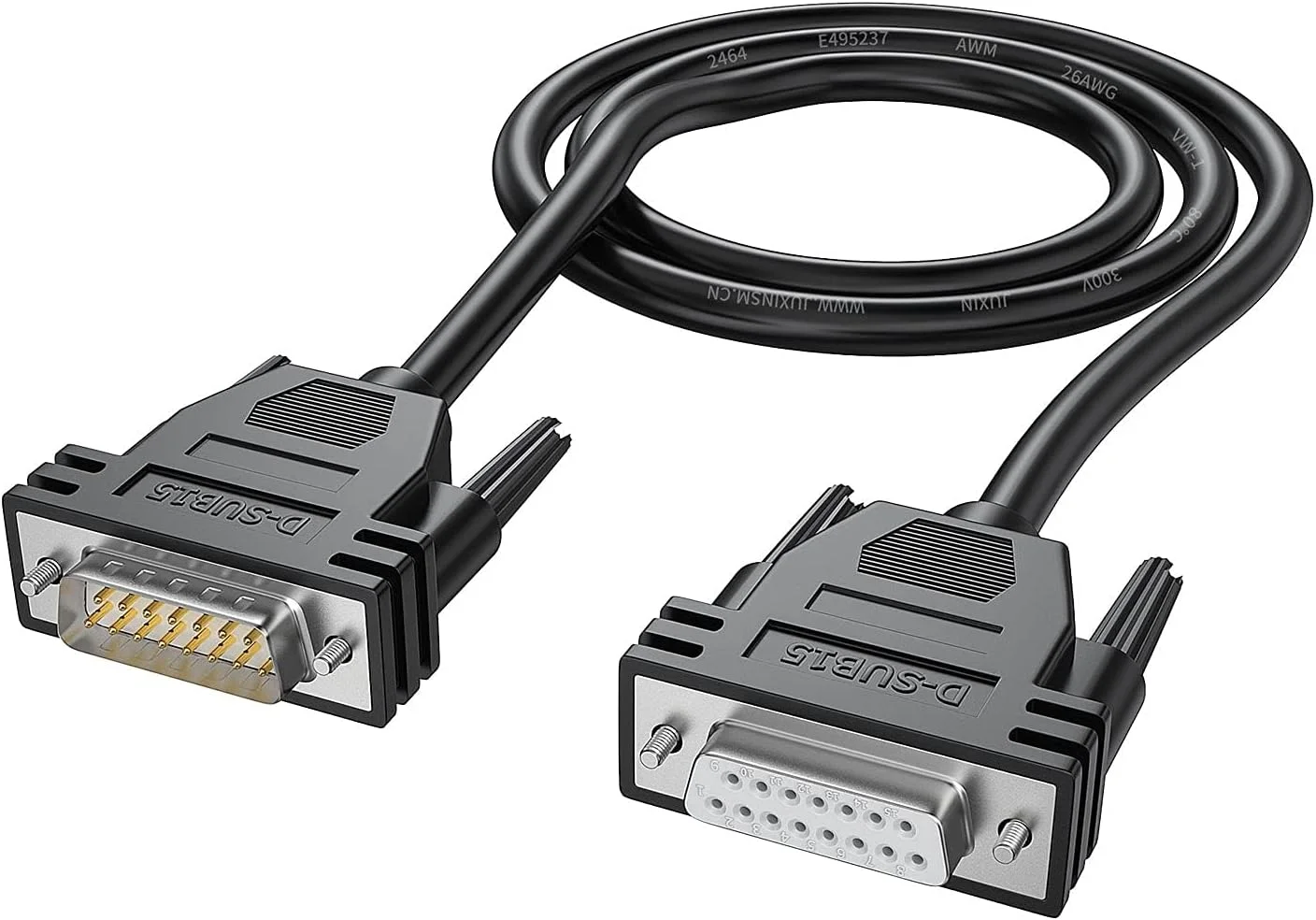 Excefore DB15 Cabel Male to Female Double Shielded 10ft/3M,DB 15 Extension Cable Black, 26awg Tinned Copper D-SUB 15 pin Straight Through Cord for CNC, UPS, PLC, Driver