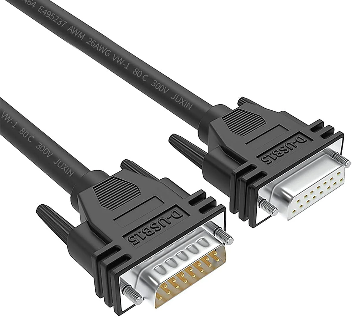 Excefore DB15 Cabel Male to Female Double Shielded 10ft/3M,DB 15 Extension Cable Black, 26awg Tinned Copper D-SUB 15 pin Straight Through Cord for CNC, UPS, PLC, Driver