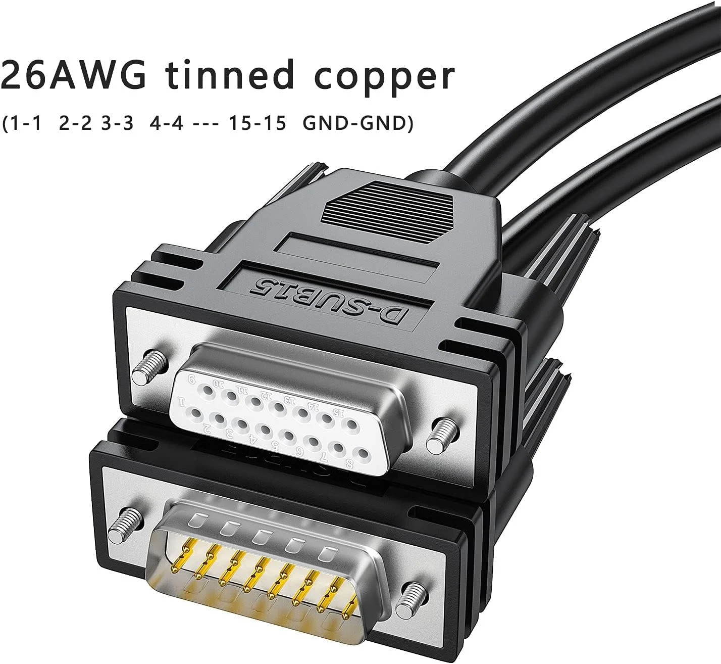 Excefore DB15 Cabel Male to Female Double Shielded 10ft/3M,DB 15 Extension Cable Black, 26awg Tinned Copper D-SUB 15 pin Straight Through Cord for CNC, UPS, PLC, Driver