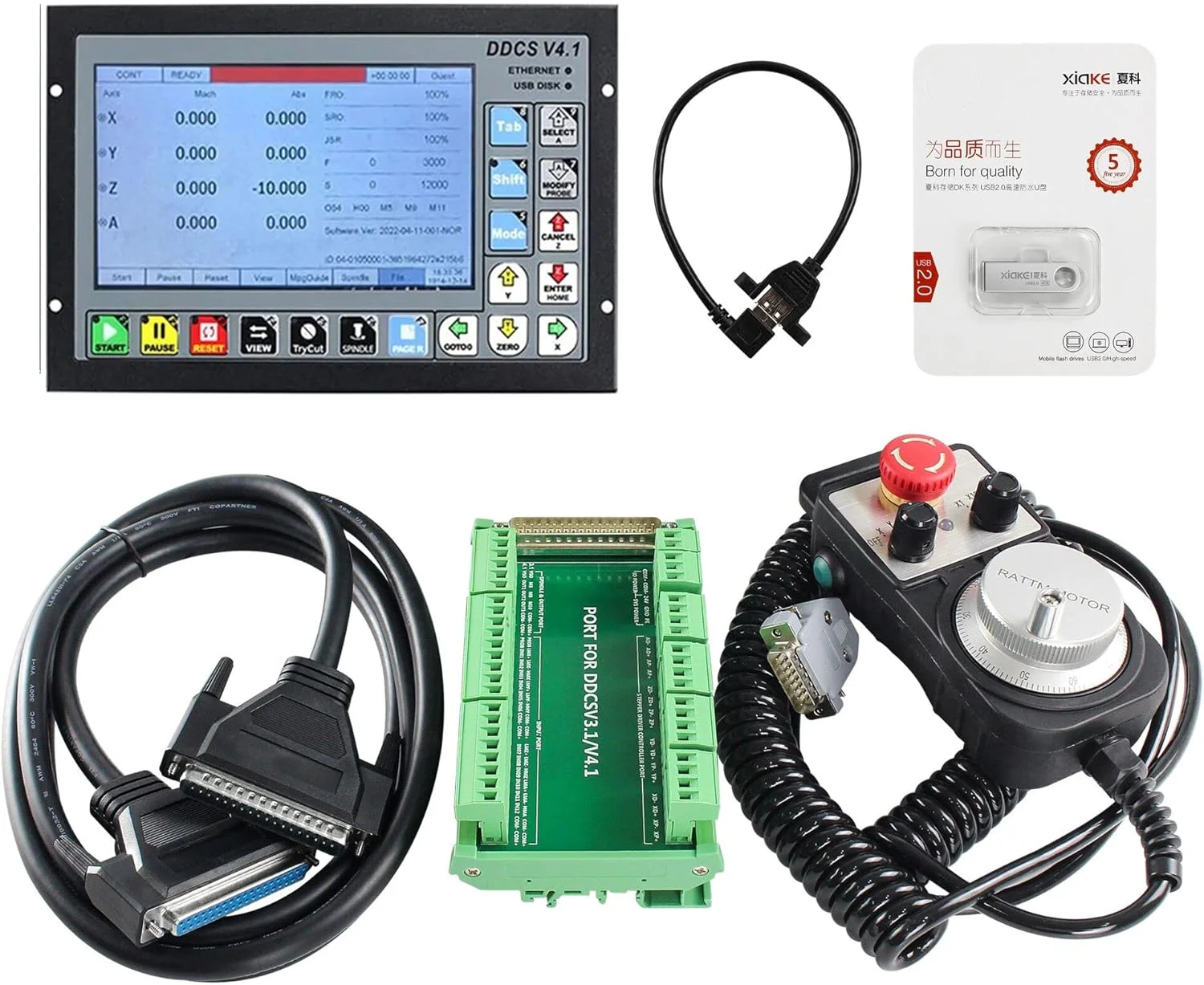 کنترلر آفلاین CNC چهار محور 500 کیلوهرتز DDCSV4.1، سیستم مستقل کنترل حرکت، کنترل موتور پله‌ای سروو PLC + هندویل MPG با E-Stop برای روتر CNC، تراش، دستگاه فرز حکاکی